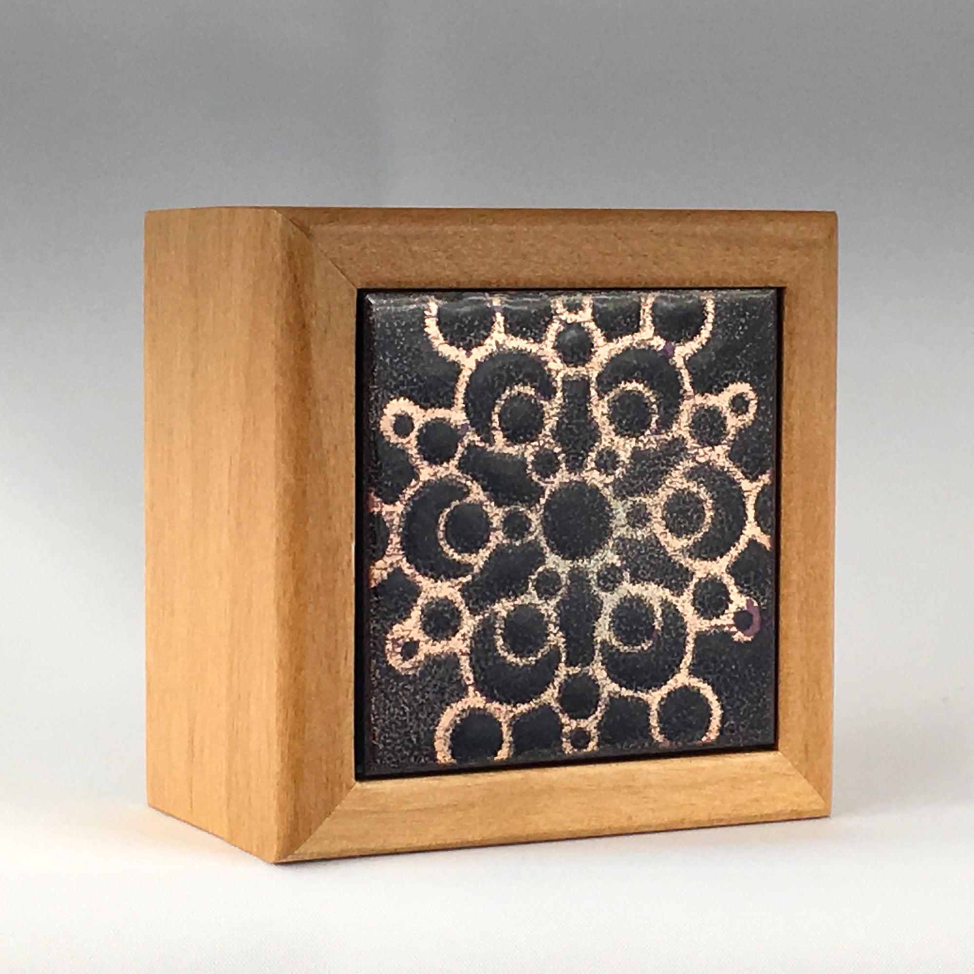 Camille Patton Geometric Snowflake Vitreous Enamel Inlay in lid of wooden box