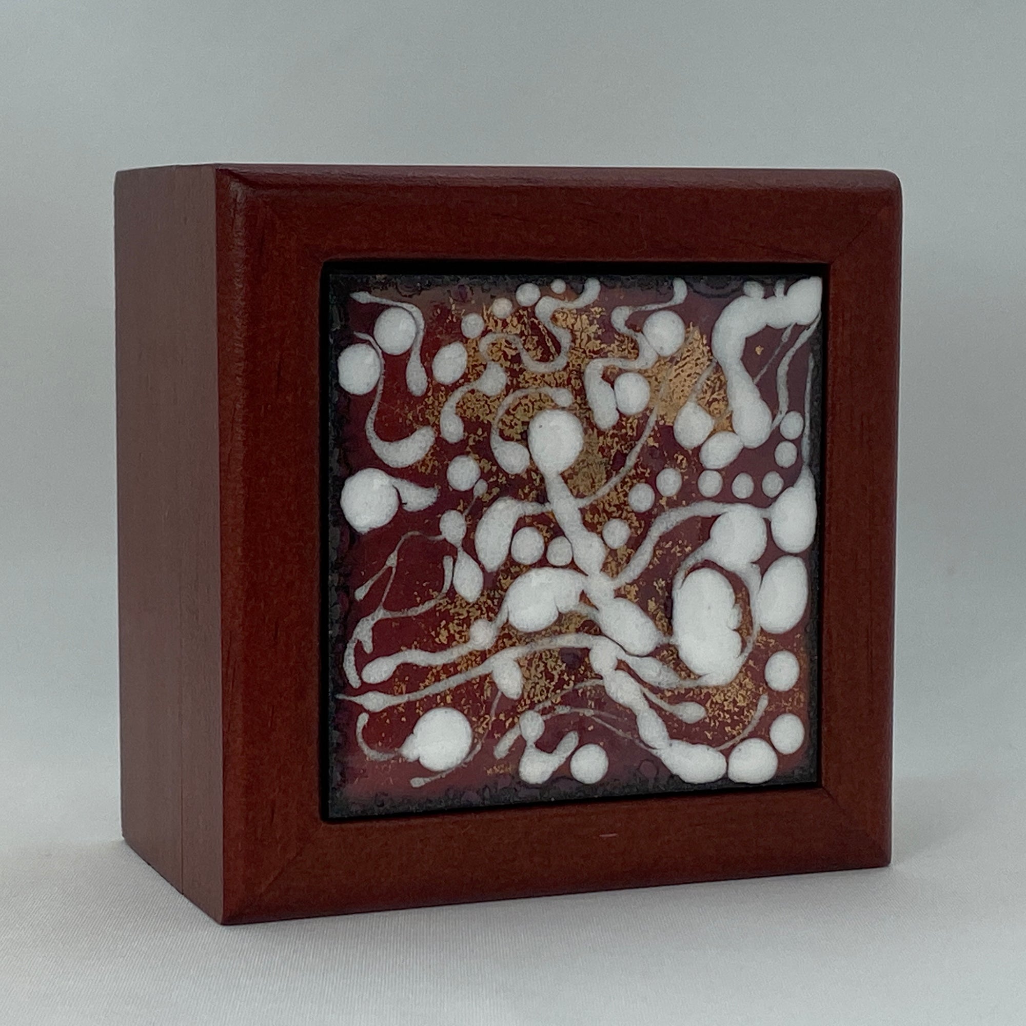 Camille Patton Hear the Music Vitreous Enamel Inlay in lid of wooden box