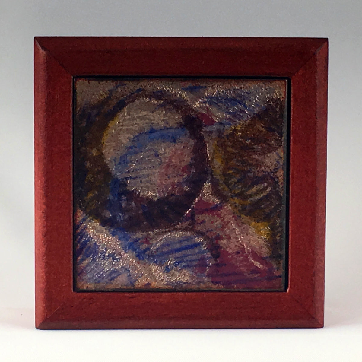 Camille Patton Abstract Circle Vitreous Enamel Inlay in lid of wooden box