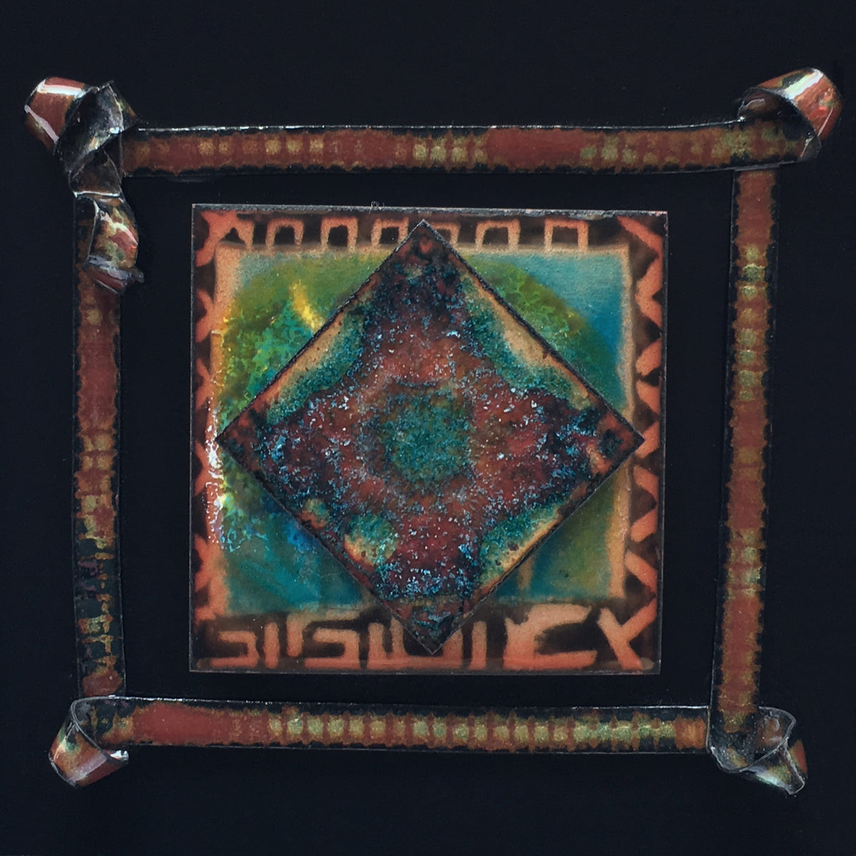 Camille Patton Aztec Vitreous Enamel Framed Wall Art