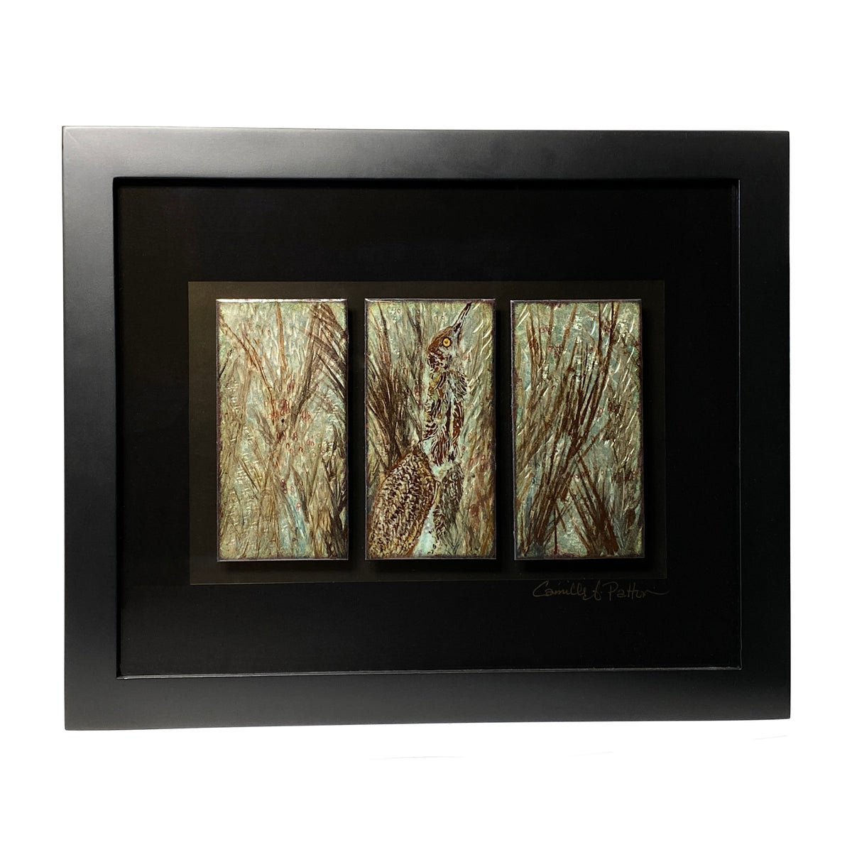 Camille Patton Bitterns in the Brush from the North American Bird Series Vitreous Enamel Framed Wall Art