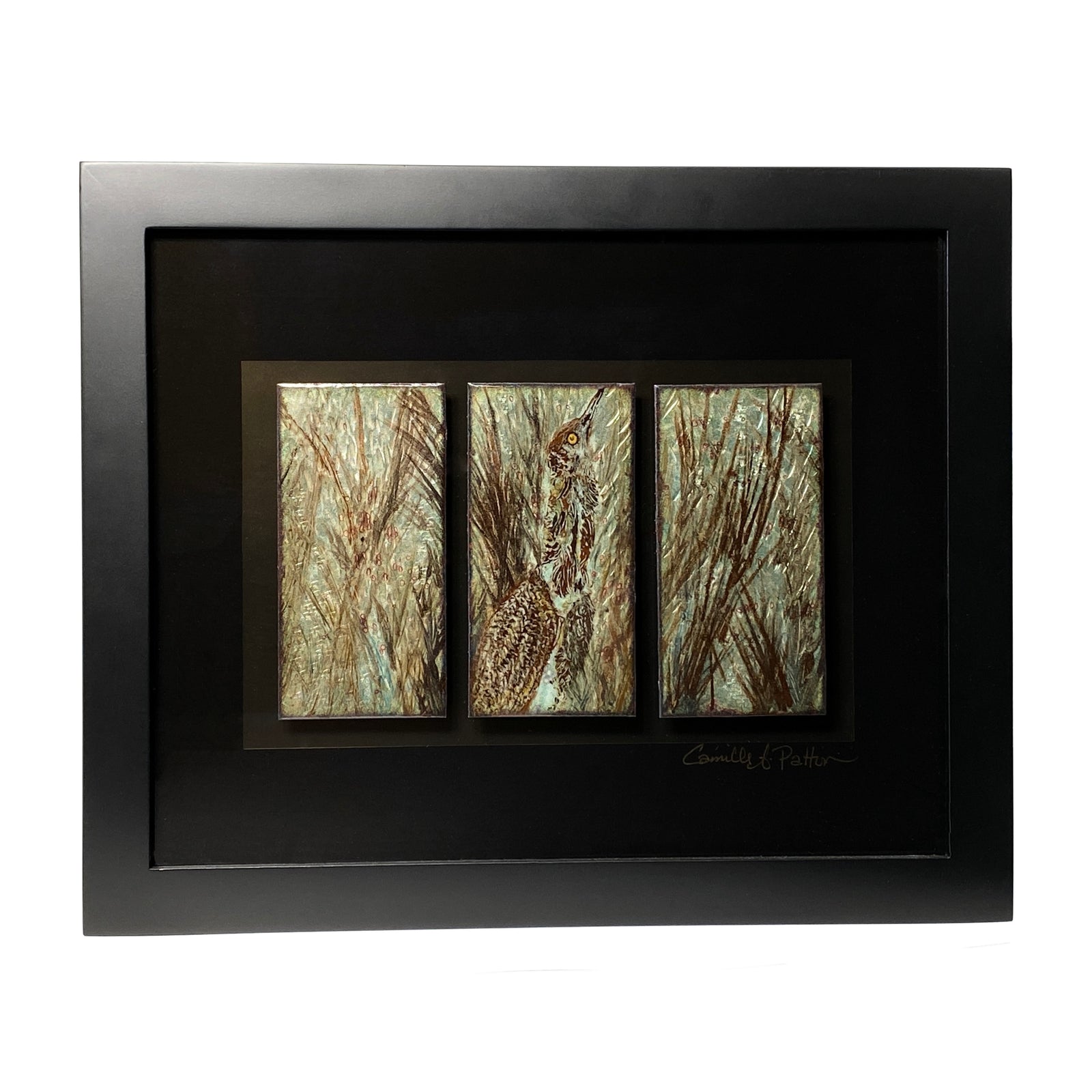 Camille Patton Bitterns in the Brush from the North American Bird Series Vitreous Enamel Framed Wall Art