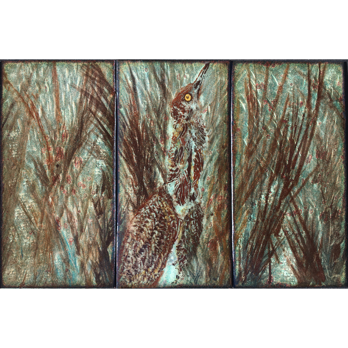 Camille Patton Bitterns in the Brush from the North American Bird Series Vitreous Enamel Framed Wall Art