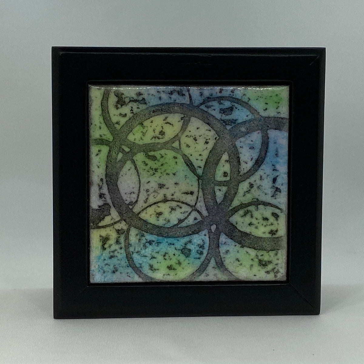 Camille Patton Circles Dark Vitreous Enamel Inlay in lid of wooden box