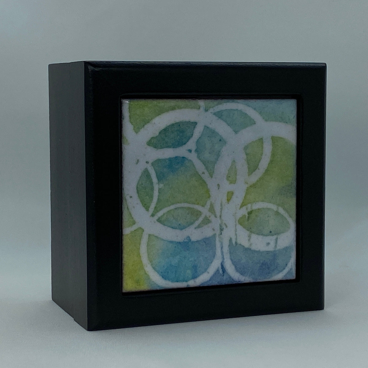 Camille Patton Circles Light Vitreous Enamel Inlay in lid of wooden box