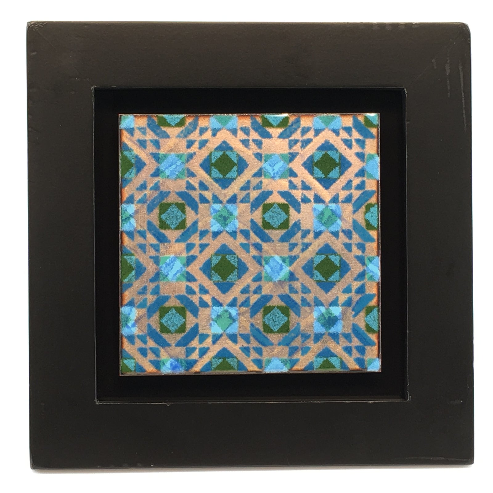 Camille Patton Geometric Blues Vitreous Enamel Framed Wall Art