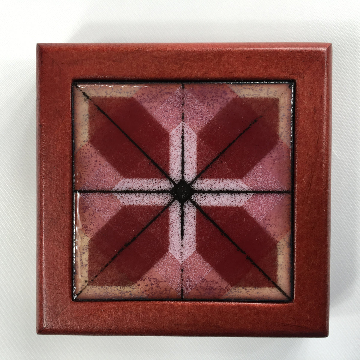 Camille Patton Geometric Pattern Vitreous Enamel Inlay in lid of wooden box