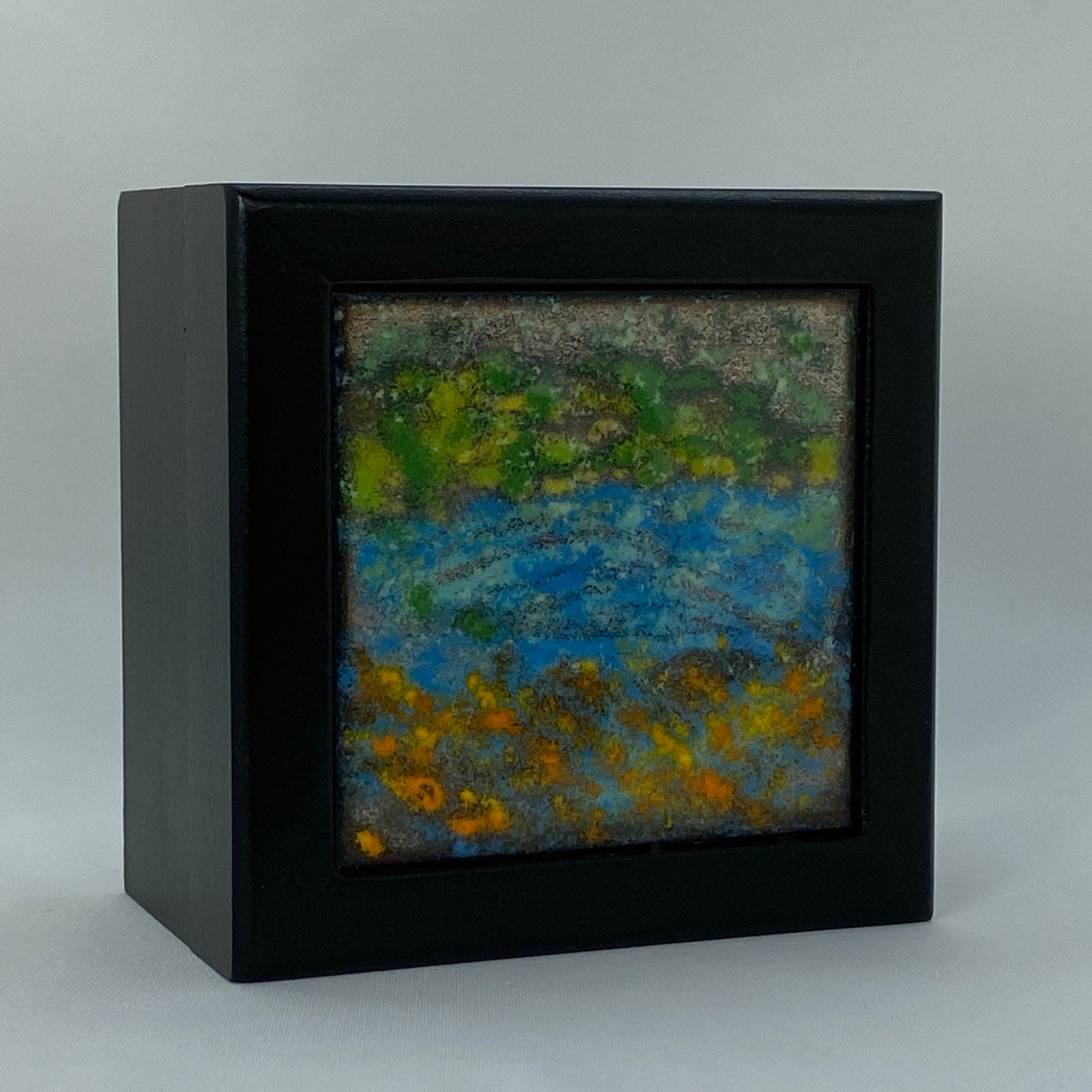 Camille Patton Meadow of Poppies Vitreous Enamel Inlay in lid of wooden box