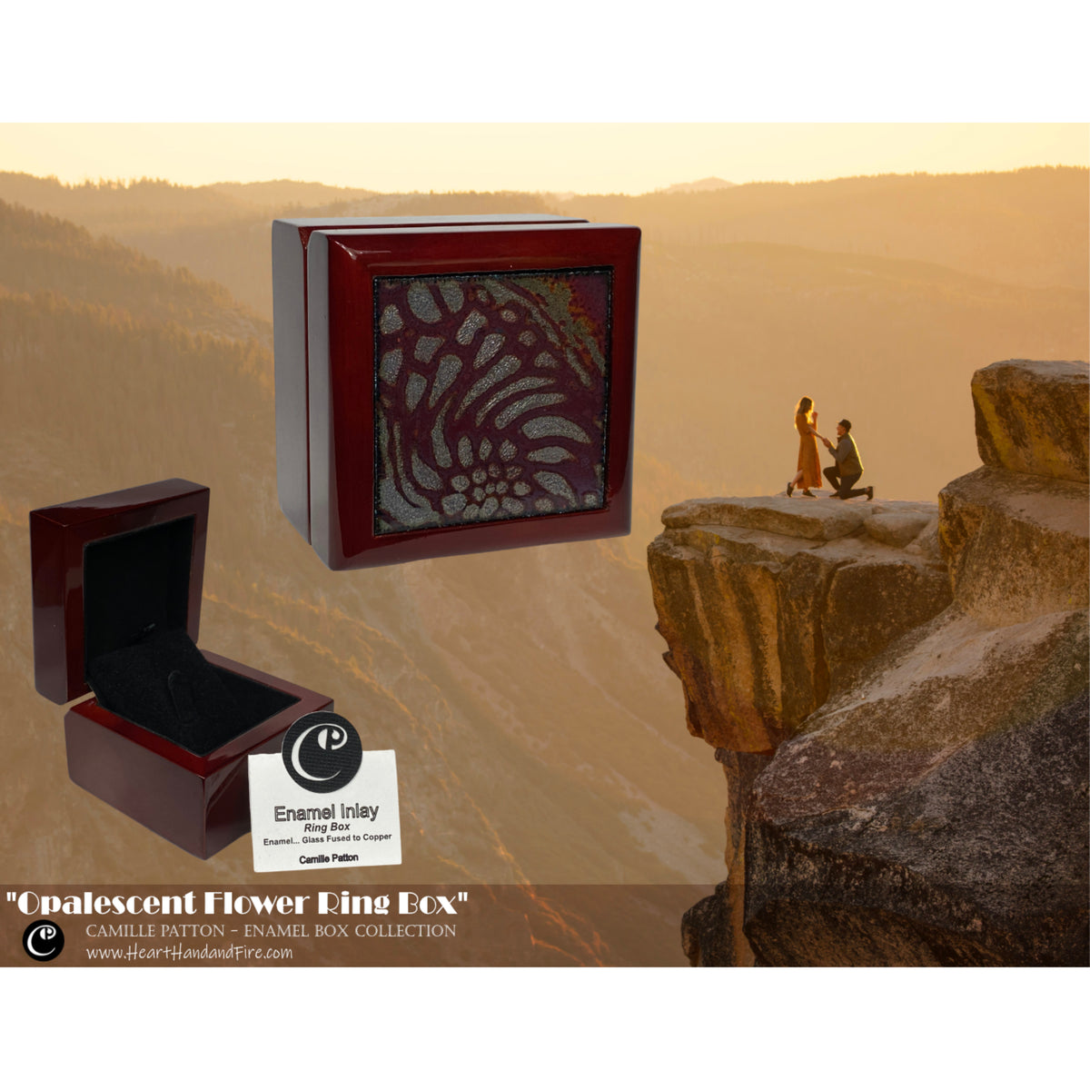 Camille Patton Opalescent Flower Ring Box Vitreous Enamel Inlay