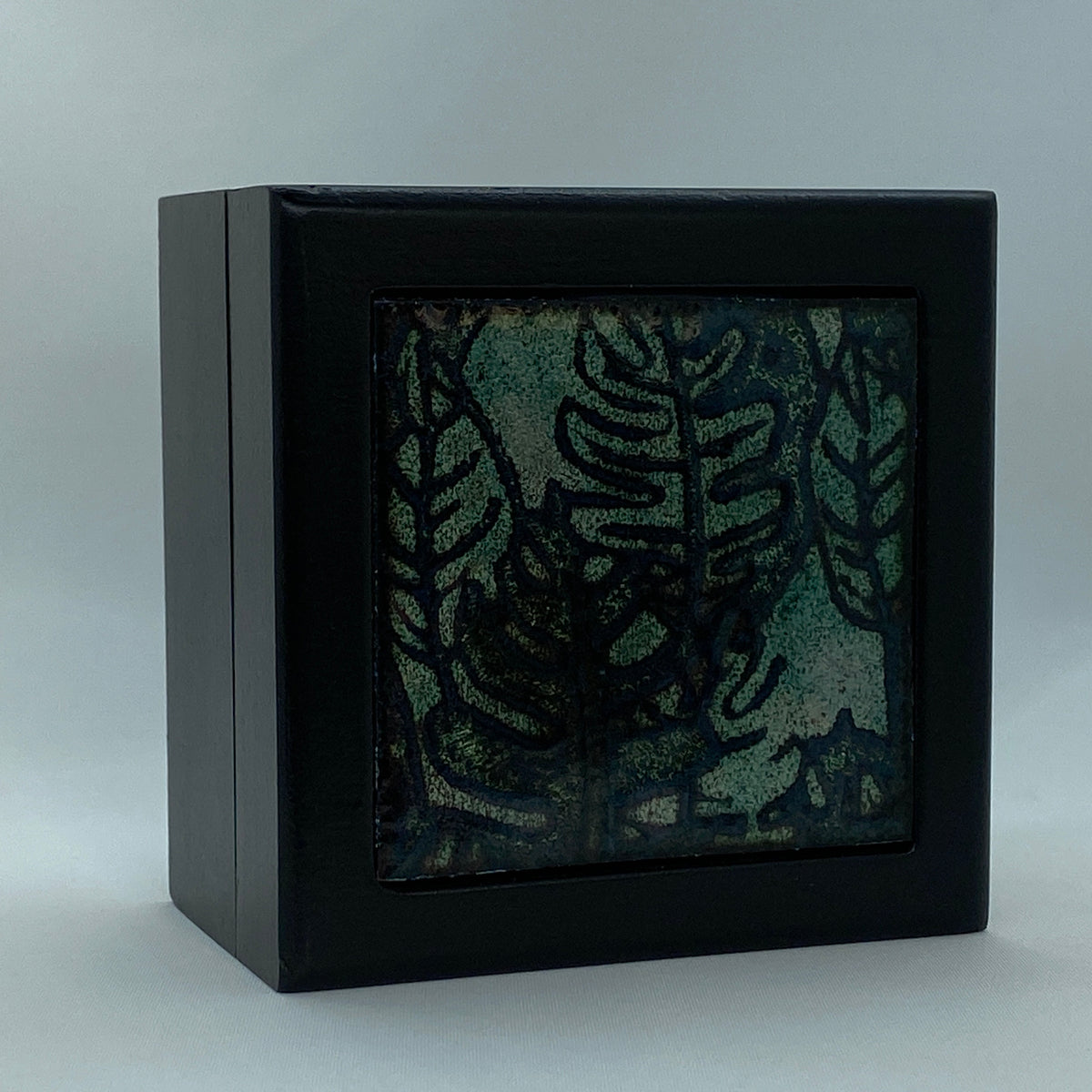 Camille Patton The Dark Oak Vitreous Enamel Inlay in lid of wooden box
