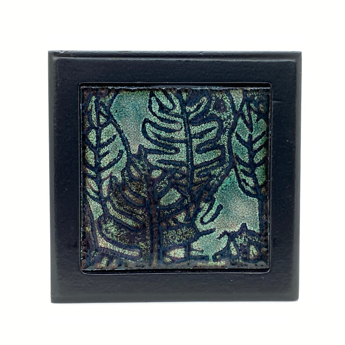 Camille Patton The Dark Oak Vitreous Enamel Inlay in lid of wooden box