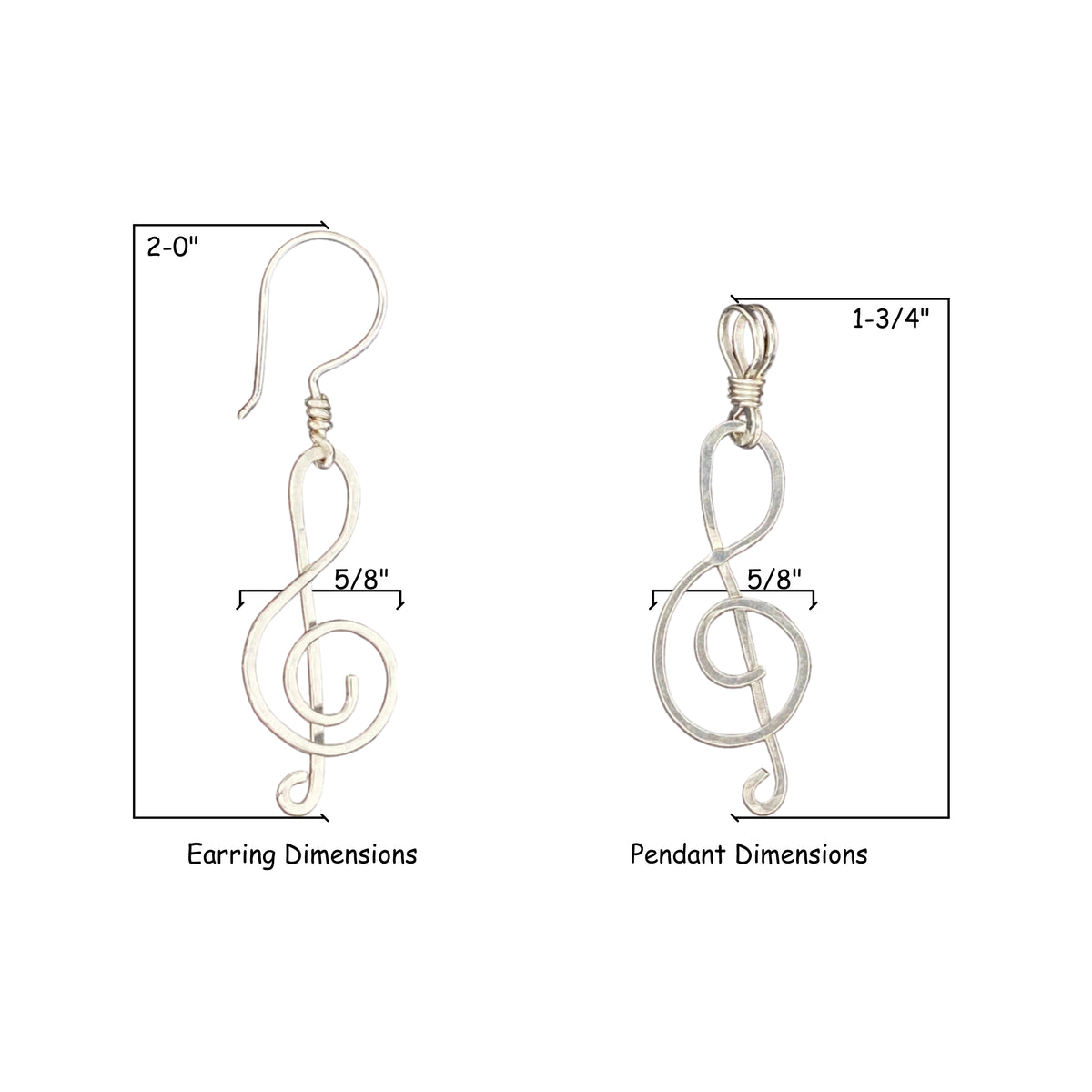 Camille Patton Treble Clef Wire Jewelry Dimensions S07